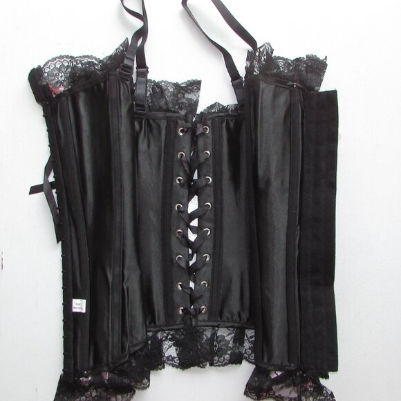 Black Satin Ruffled Lace Bustier Corset - NEW - Picture 9 of 12